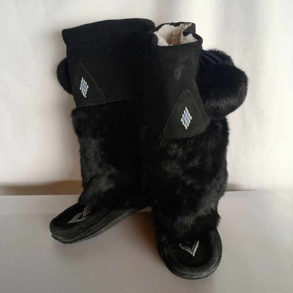 Black Suede and Fur Moccasins - Like New
